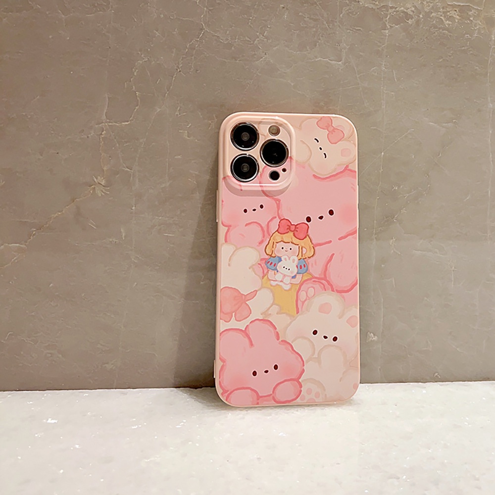 IPHONE Ins Cute Pink Rabbit Girl Kartun Silikon Case Untuk Iphone14 11 12 13 PRO MAX Casing Cover Pelindung AT0217