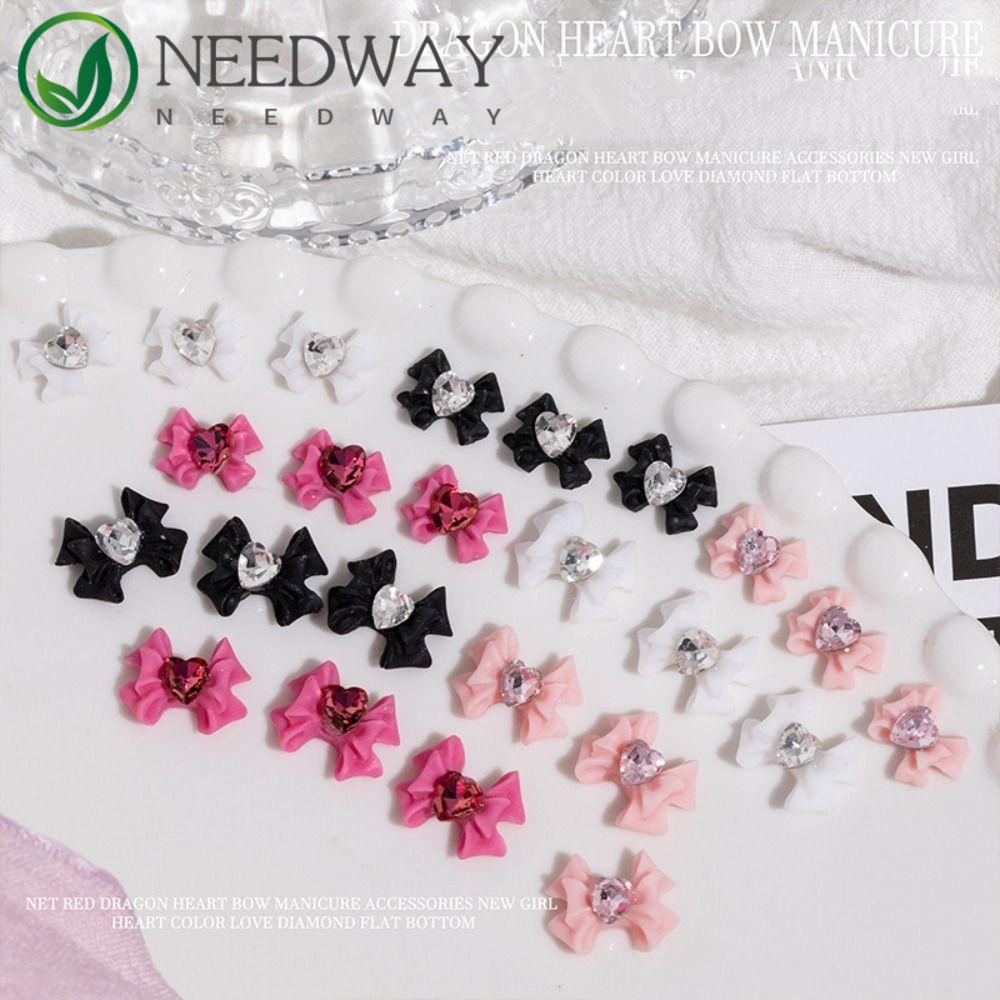 Needway  Pesona Kuku 5pcs Ikatan Simpul Berlian Imitasi Hitam Putih Nail Art Dekorasi