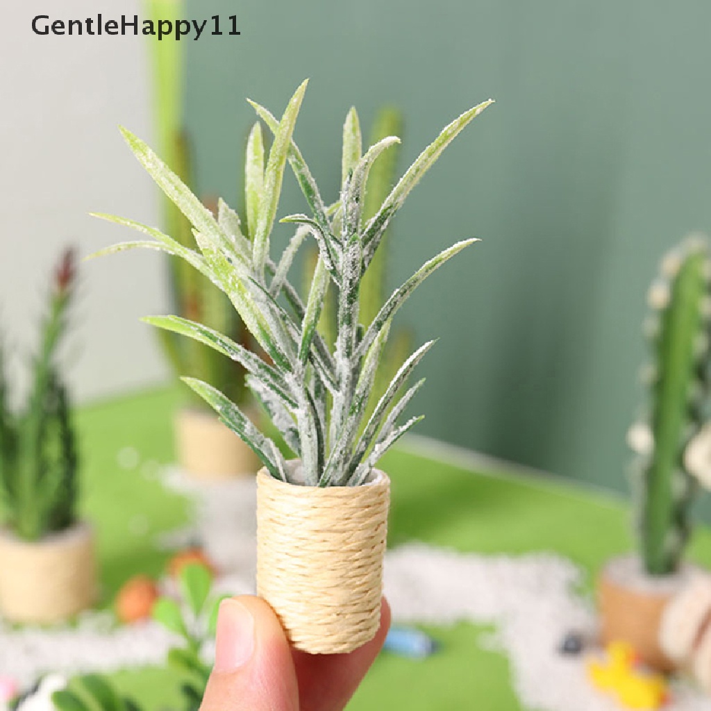Gentlehappy 1: 12pohon Rumah Boneka Hijau Tanaman Berdaun Pot Salju Konifer Dekorasi Taman Rumah Mainan id