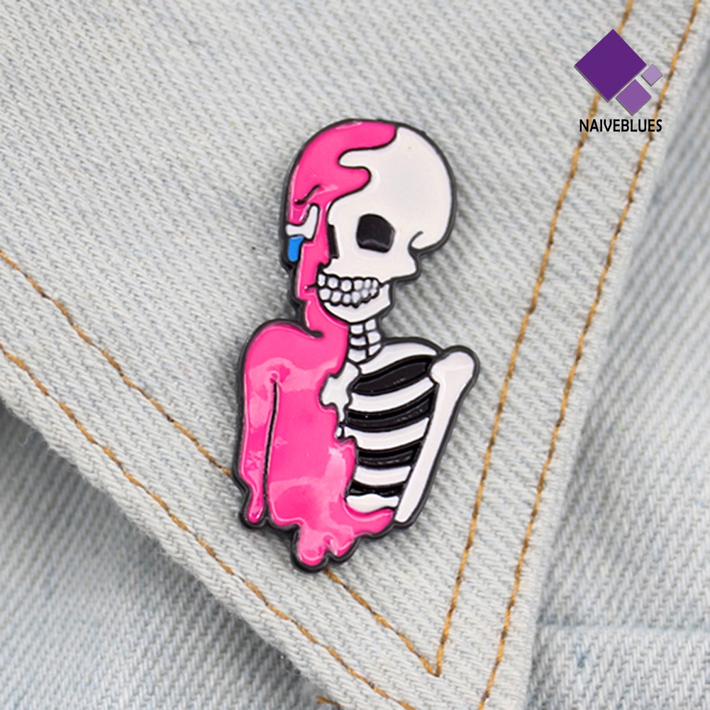 &lt; Naiveblues &gt; Keren Enamel Skeleton Kemeja Kerah Pin Kancing Bros Perhiasan Wanita