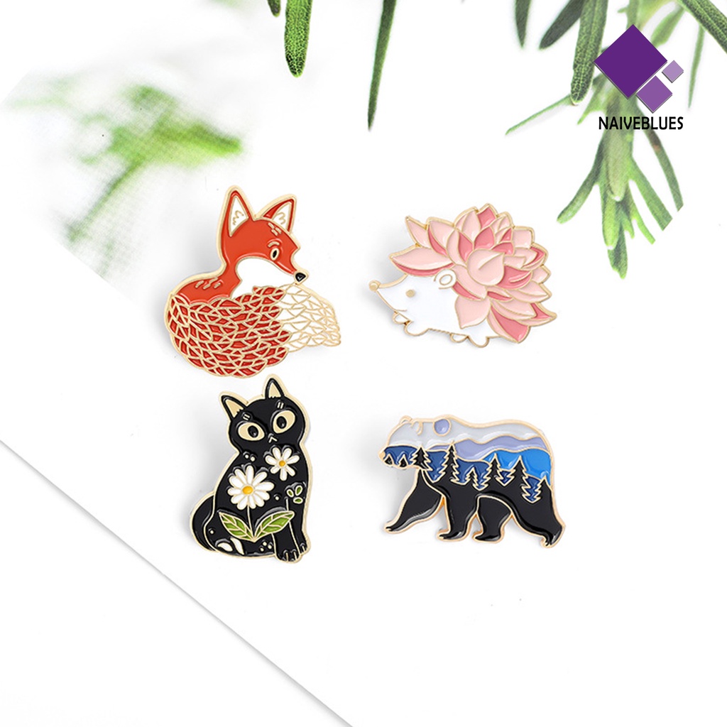 &lt; Naiveblues &gt; Pin Enamel Gaya Jepang Ornamen Lucu Bentuk Rubah Beruang Landak Untuk Travel