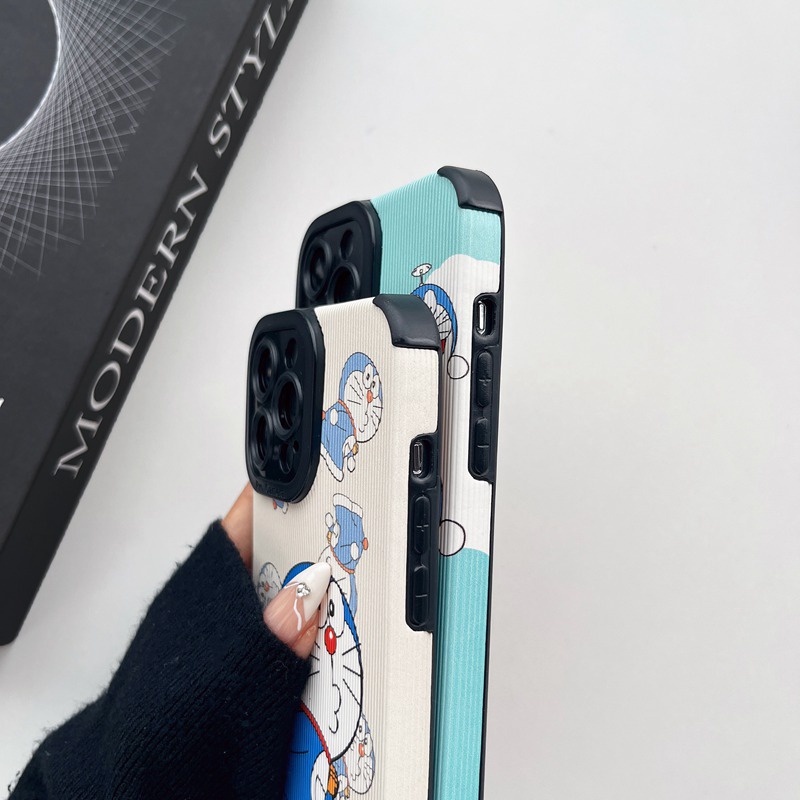 So Cute Doraemon Leather Soft Case iP iPhone 7 8 Plus SE 2020 X XR XS Max 11 12 13 14 Pro Max 14 Plus Women's Girl Lovely Phone Case Camera Protect Missconnie Casing hp