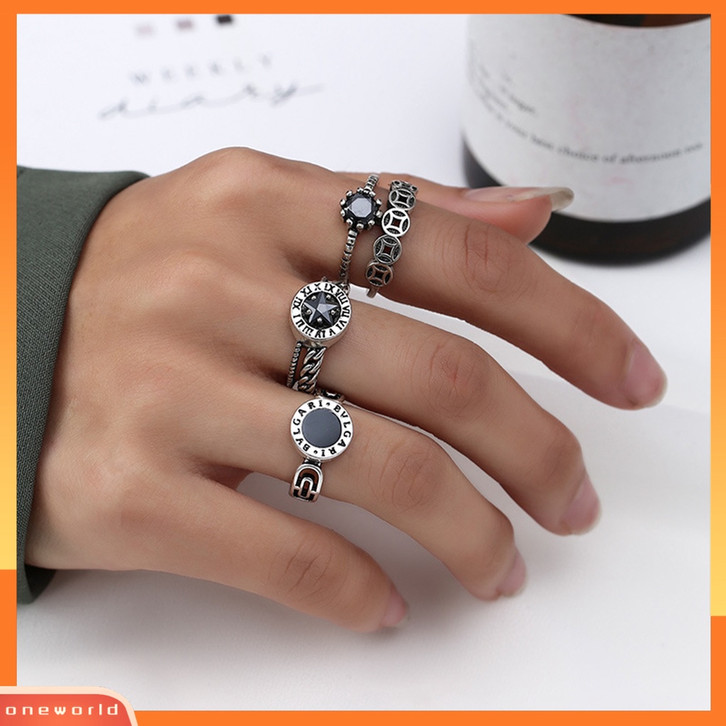 [EONE] Cincin Pasangan Gaya Punk Hias Desain Terbuka Dapat Disesuaikan All-match Hadiah Perhiasan Geometris Pria Wanita Permata Imitasi Dekorasi Jari Cincin Untuk Pakaian Sehari-Hari