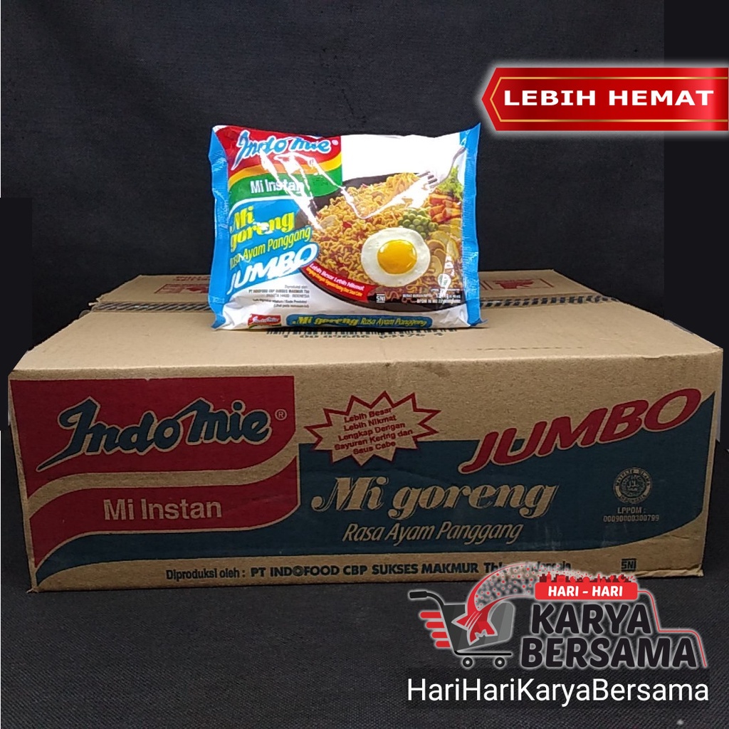 

INDOMIE MI INSTAN GORENG JUMBO RASA AYAM PANGGANG ISI 24 PCS X 127GR-PER KARTON