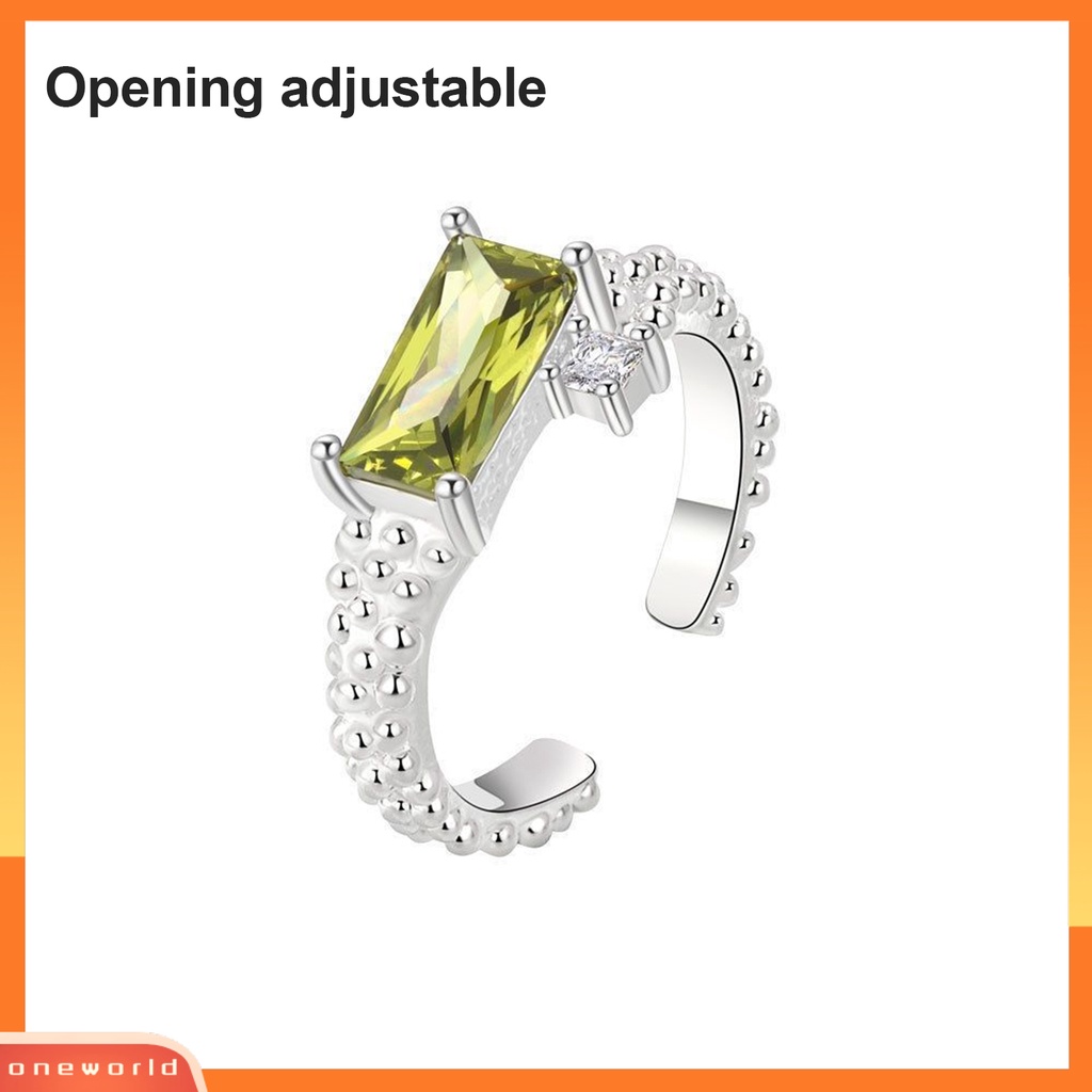 [EONE] Open Ring Adjustable Cubic Zircon Light Mewah Tinggi Polandia Geometris Berdandan Nikel Gratis Pesona Hijau Jari Telunjuk Cincin Aksesoris Wanita