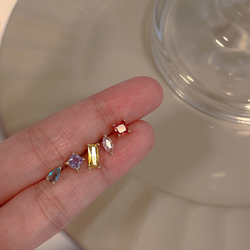5pcs/lot Anting Stud Telinga Geometris Berwarna Zirkon Harian Mini Lucu Untuk Wanita Perempuan