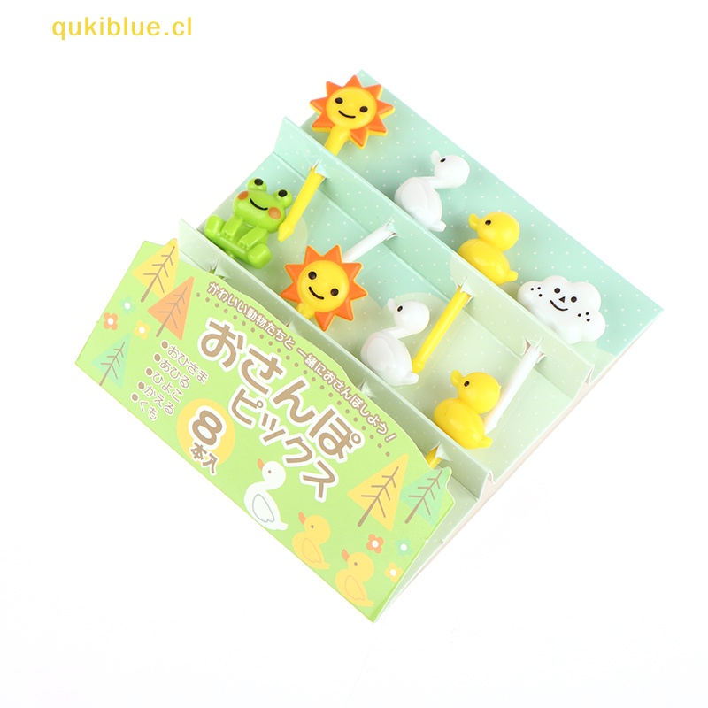 Qukiblue 8pcs Set Garpu Buah Hewan Kartun Mini Anak Snack Kue Dessert Stick Tusuk Gigi cl