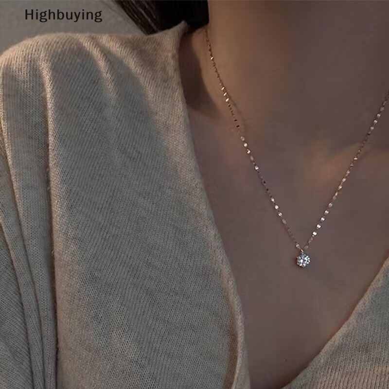 Hbid Kalung Berlian Tunggal Baru Canggih Sederhana Shiny Zircon Pendant Feminin Rantai Klavikula Perhiasan Pesta Glory