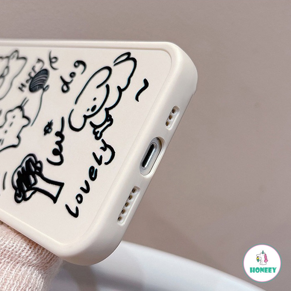 IPHONE Lucu Graffiti Line Animals Bear Happy Cat Phone Cover Case Untuk Iphone14 13 12 11 Pro Max Anjing Yang Indah Jatuh Bukti Soft Cover