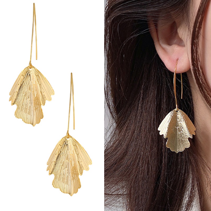 Anting Tusuk Daun Ginkgo Daun Classy Logam Jepang Japan Korea Gaya Baru Simple Unik