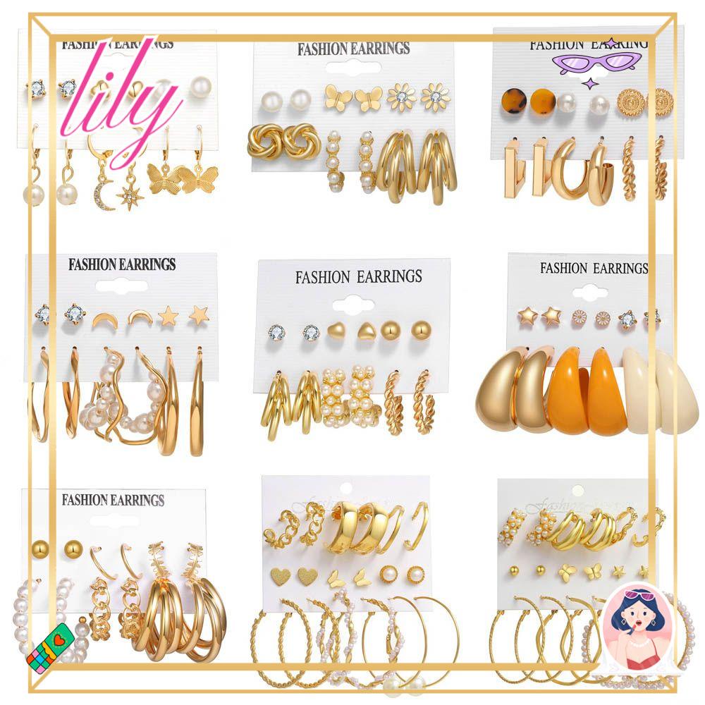 Lily Drop Earrings Set INS Style Perhiasan &amp; Aksesoris Wanita Hadiah Anting Stud Fashion Jewelry Earrings Untuk Wanita Geometris