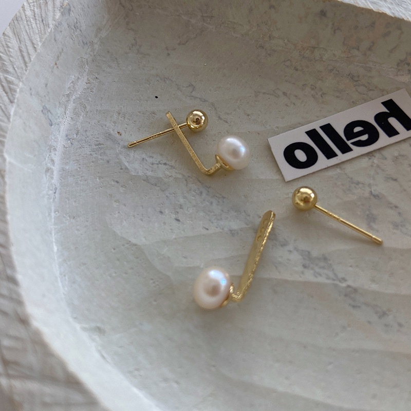 Ifyou Anting Mutiara Emas Aesthetic Stud Earring Untuk Wanita Retro Aksesoris Perhiasan