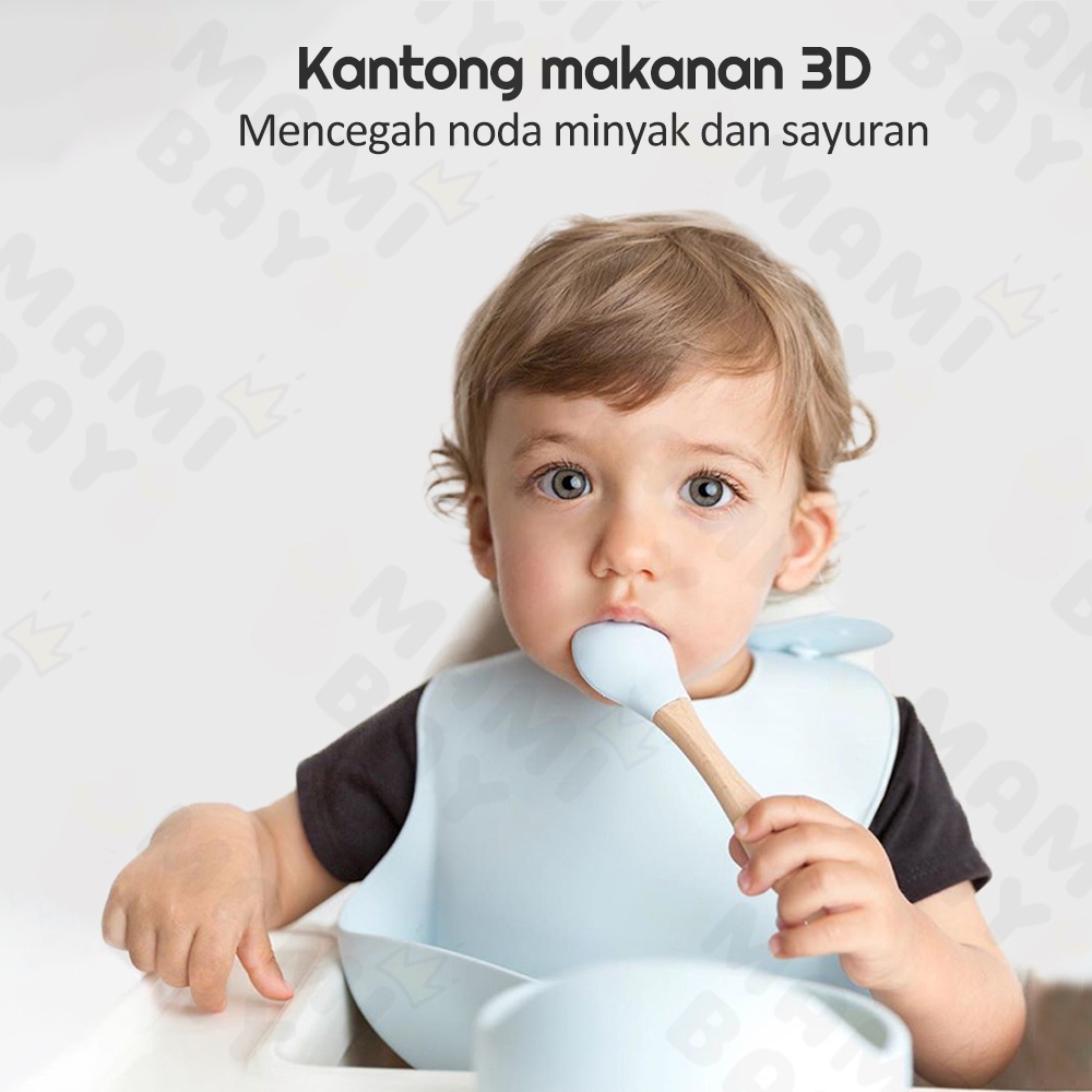 Mamibayi 3in1 Alat Makan Bayi Set Celemek Bayi Waterproof Dan Mangkuk+Sendok Baby Feeding Set