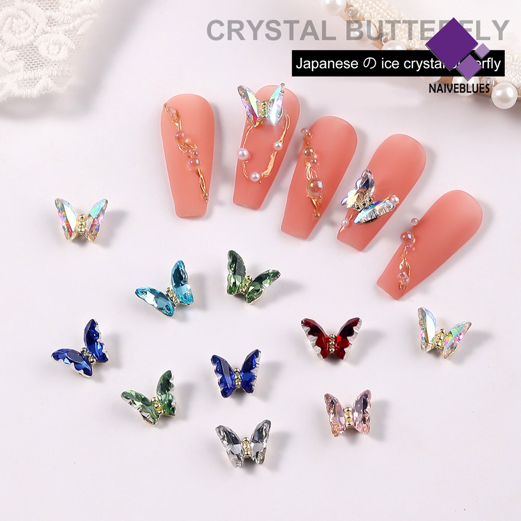 [naiveblues] 10pcs Nail Art Decor Bersinar Tiga Dimensi Gloss Tidak Luntur Kristal Imitasi Manicure Butterfly Nail