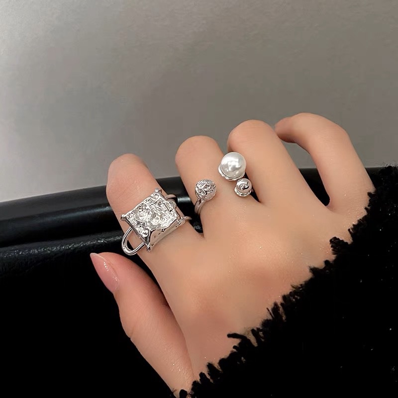 Cincin Geometris Kubus Mutiara Bahan Alloy Korea Untuk Anak Perempuan