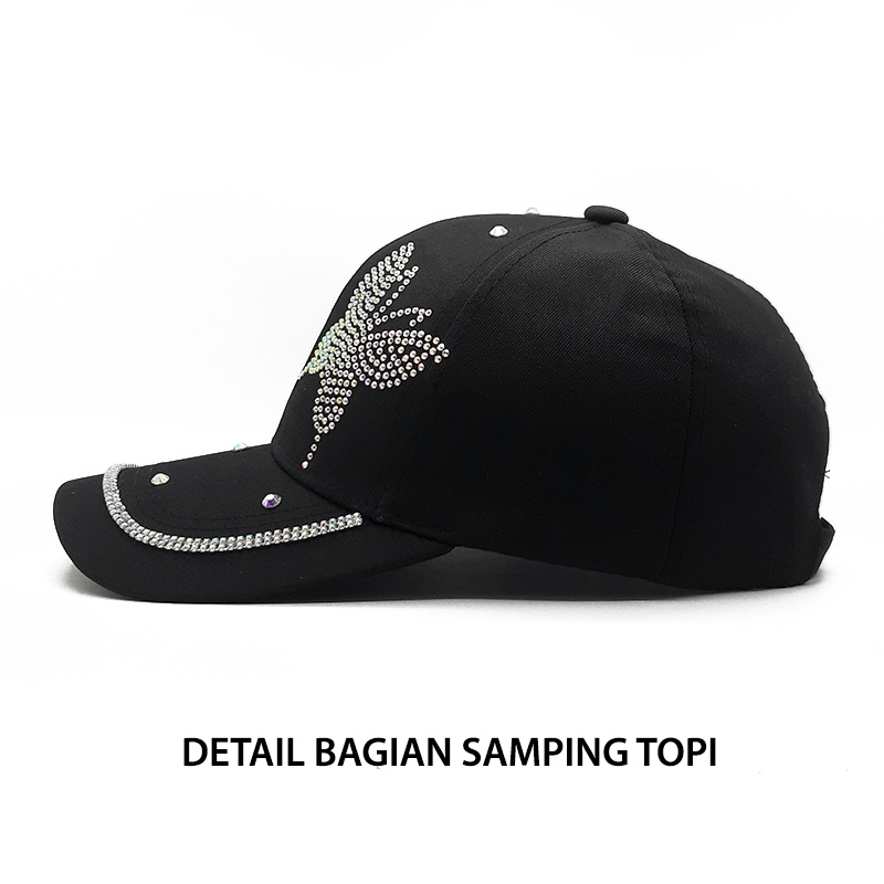 Topi Baseball Wanita Korea Motif Kupu Kupu Manik Kristal Gaya Jepang Bahan Tebal Import BSBH