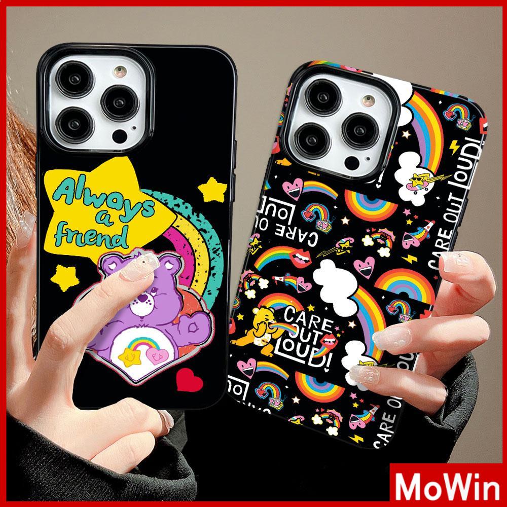 For iPhone 14 Pro Max iPhone Case Black Glossy TPU Soft Case Shockproof Protection Camera Cute Rainbow Bear Compatible with iPhone 13 Pro max 12 Pro Max 11 xr xs max 7Plus 8Plus