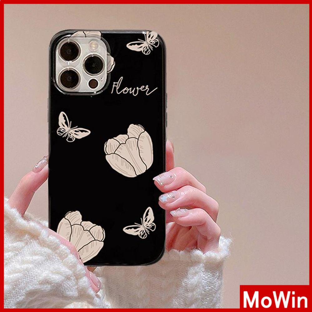 For iPhone 14 Pro Max iPhone Case Pink Glossy TPU Soft Case Shockproof Protection Camera Tulip Flower Butterfly Compatible with iPhone 13 Pro max 12 Pro Max 11 xr xs max 7Plus