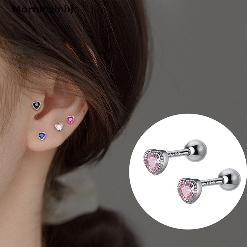 Mornin 1pasang Fashion Jantung Zirkon Telinga Studs Anting Untuk Wanita Tulang Rawan Helix Tulang Telinga Kuku Telinga Perhiasan Hadiah id