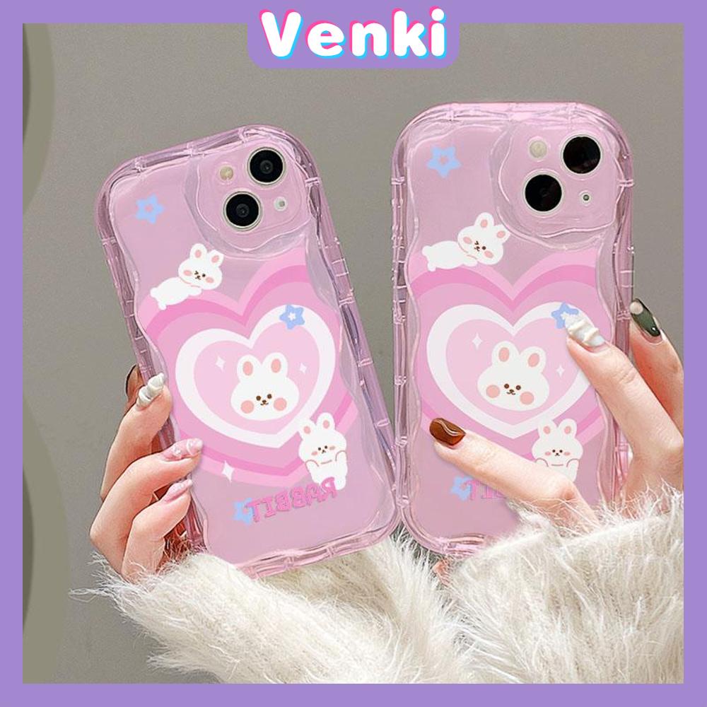 VENKI - For iPhone 11 iPhone Case 3D Curved Edge Wave Clear Case TPU Airbag Shockproof Camera Cover Pink Rabbit Compatible with iPhone 14 13 Pro max 12 Pro Max xr xs max 7 Plus 8