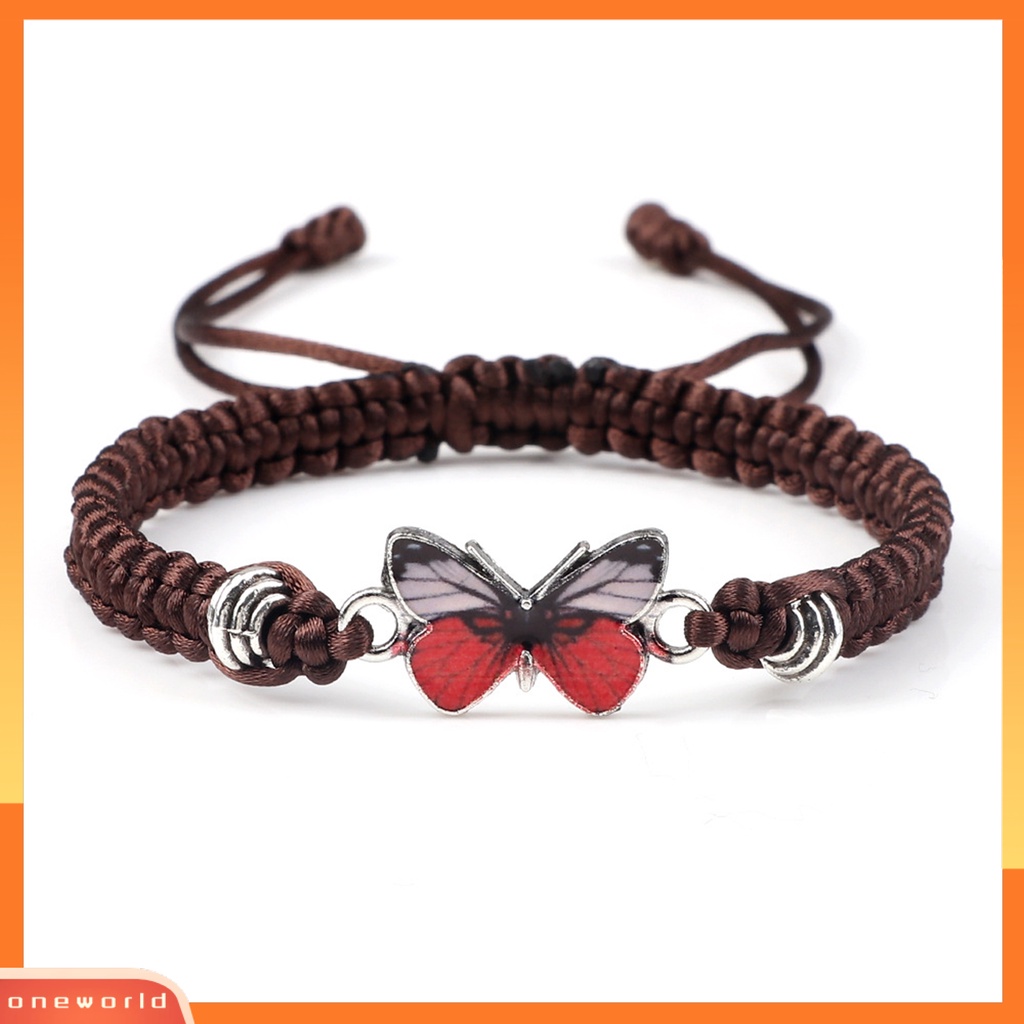 [EONE] Gelang Pasangan Adjustable Tali Dikepang Nilon Hadiah Valentine Unisex Tenun Tangan Kupu-Kupu Kekasih Gelang Aksesoris Fashion