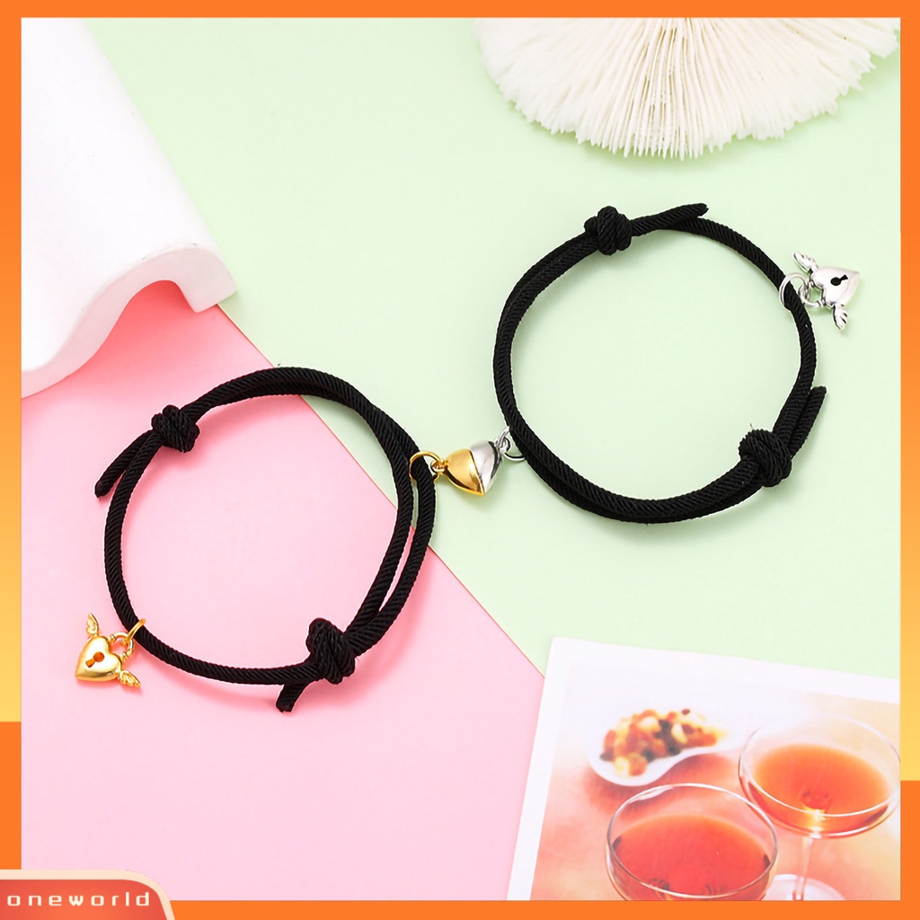 [EONE] 1pasang ic Gelang Nilon Tali Tangan Buatan Tangan Adjustable Electroplating Liontin Tidak Luntur Hias Pecinta Menarik Atraksi Jantung Gelang Perhiasan Aksesori