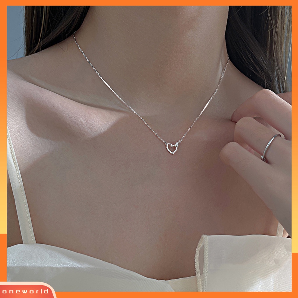 [EONE] Wanita Kalung Berlian Imitasi Mengkilap Hias Adjustable Semua Pertandingan Perhiasan Hadiah Berbentuk Hati Wanita Cinta Cincin Interlock Klavikula Rantai Kalung Untuk Pacaran