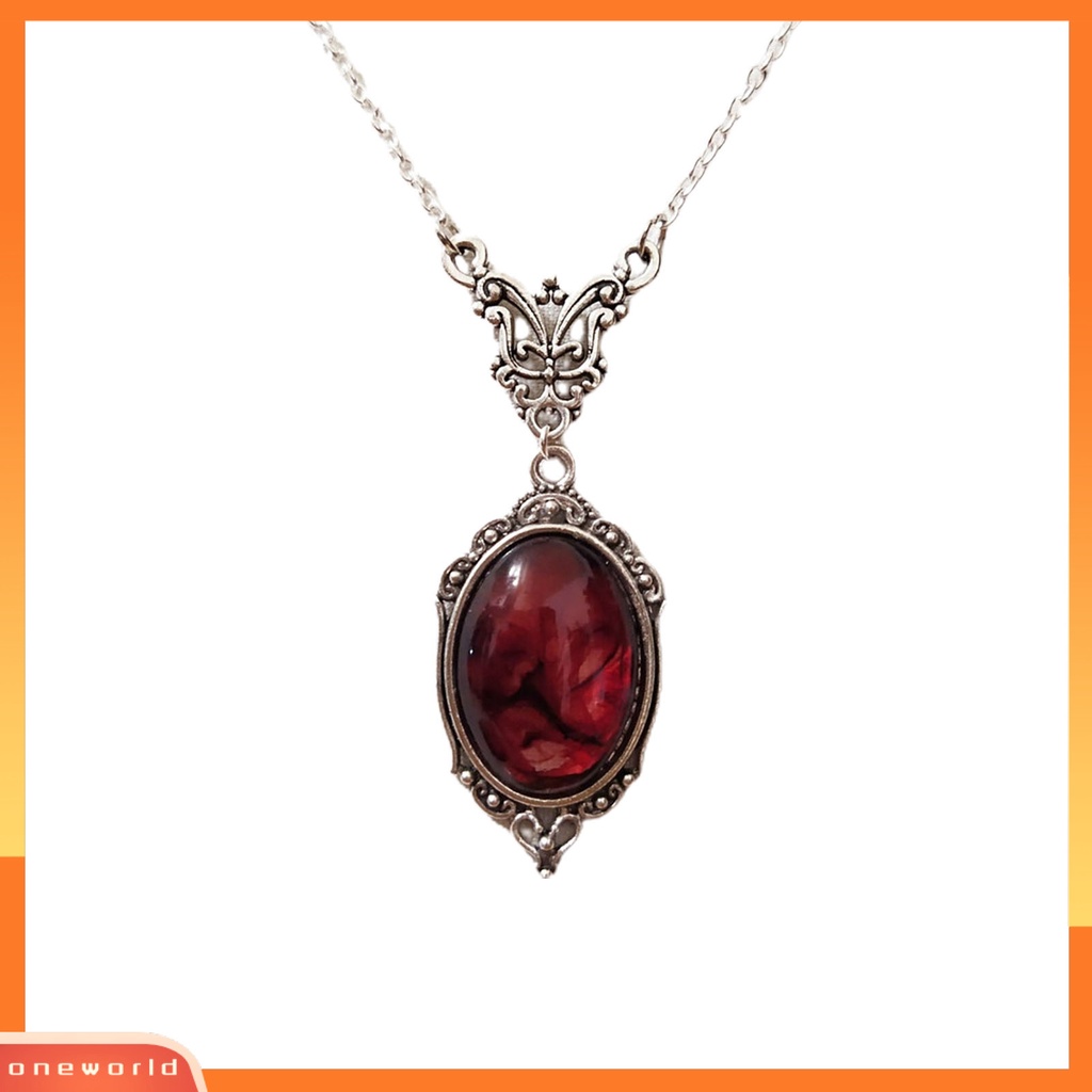 [EONE] Liontin Kalung Elegan Oval Desain Vintage Indah Merah Kuarsa Pesona Kalung Kupu-Kupu Kalung Pakaian Sehari-Hari