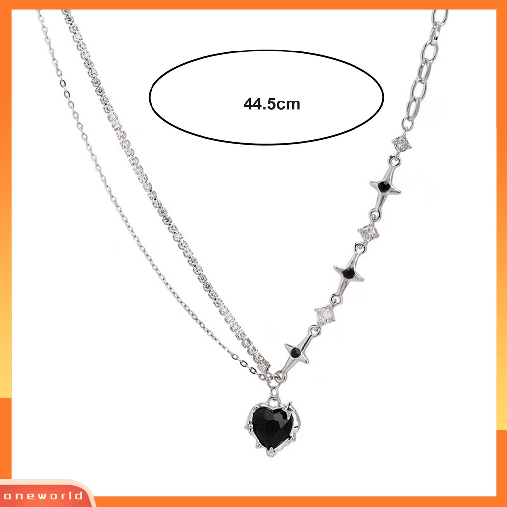[EONE] Wanita Kalung Dengan Liontin Hati Hitam Shiny Cubic Zirconia Hias Bintang Punk Asimetris Klavikula Kalung Fashion Perhiasan