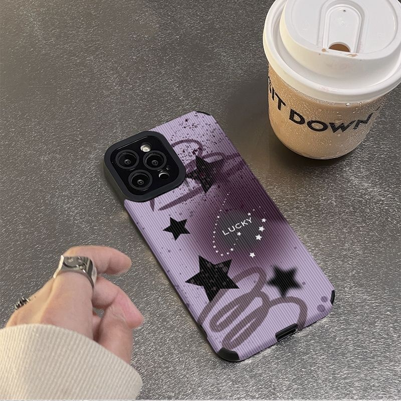 IPHONE Casing Ponsel Desain Graffiti Bintang Ungu Malam Gelap Kompatibel Dengan Iphone12 13 14 11 Pro Max X Xs Max Xr Dfcv