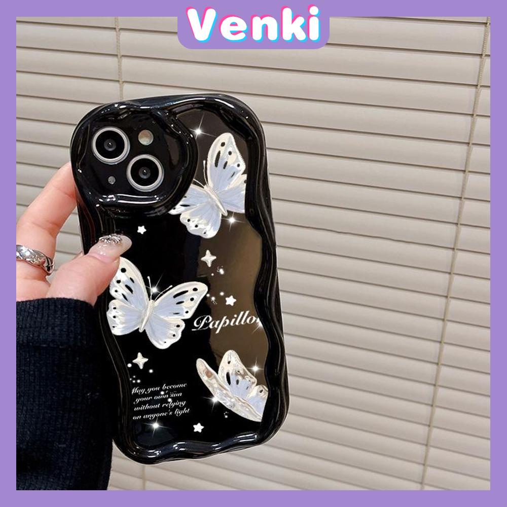 VENKI - For iPhone 11 iPhone Case 3D Curved Edge Wave Glossy Black TPU Airbag Shockproof Camera Cover Butterfly Compatible with iPhone 14 13 Pro max 12 Pro Max xr xs max 7 8Plus