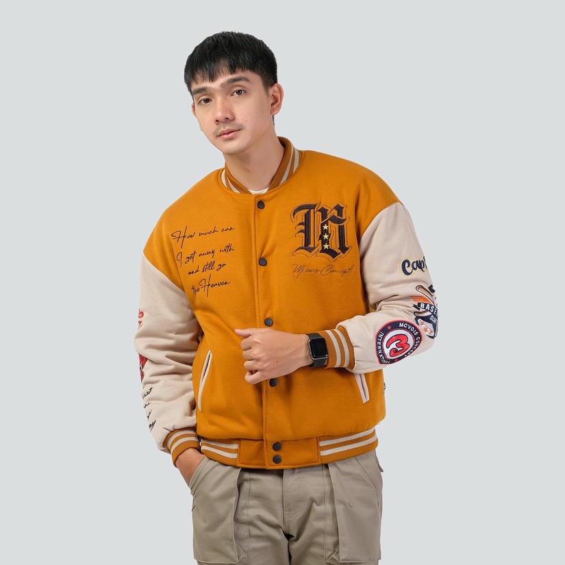 Mcvois Varsity Jaket Mustard Full Bordir Premium Distro