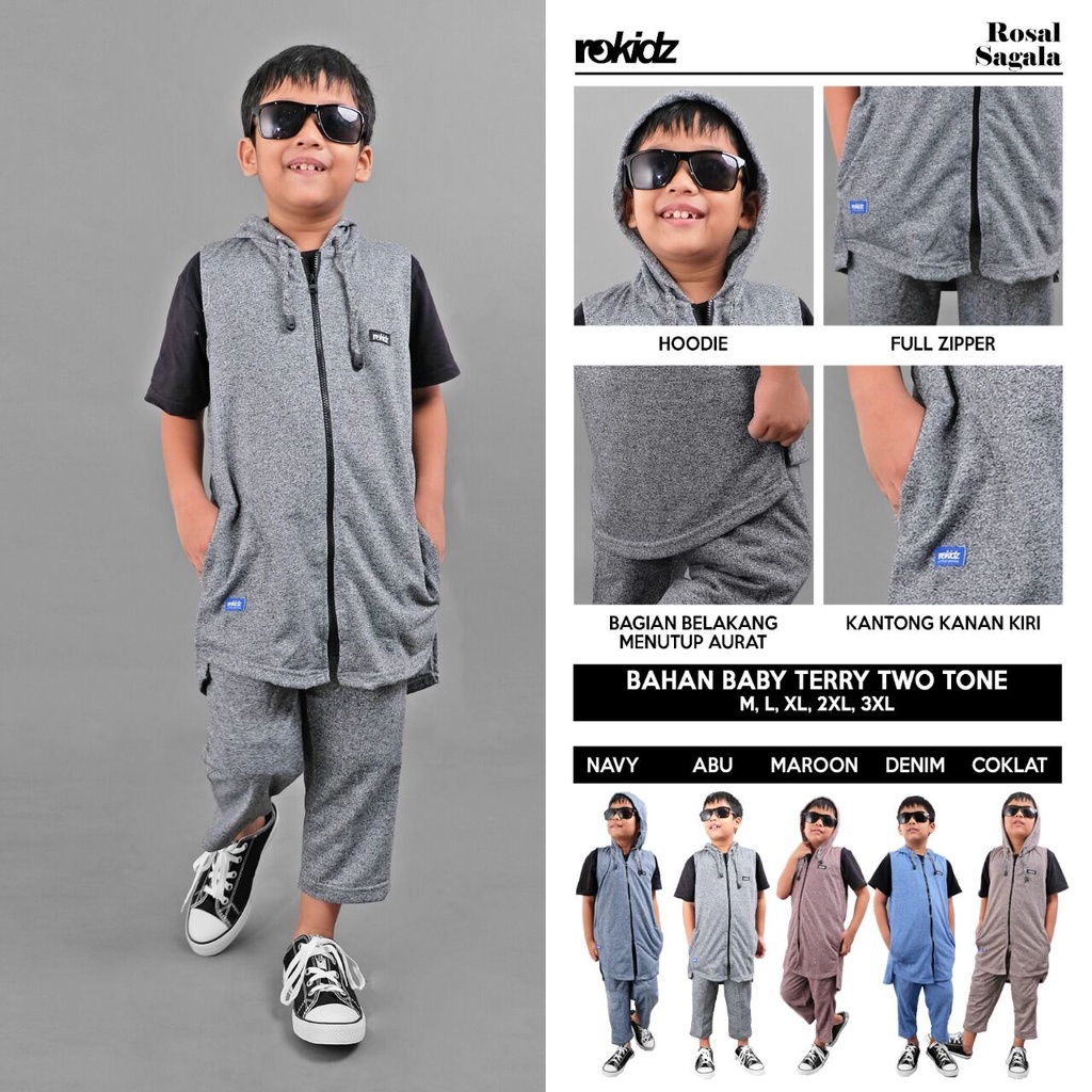 (Wajib Tanyakan Stok) Rosal Rompi Sagala Gaul Latihan ROKIDZ Little Ikhwan Kids Outfit Sholat Gamis 