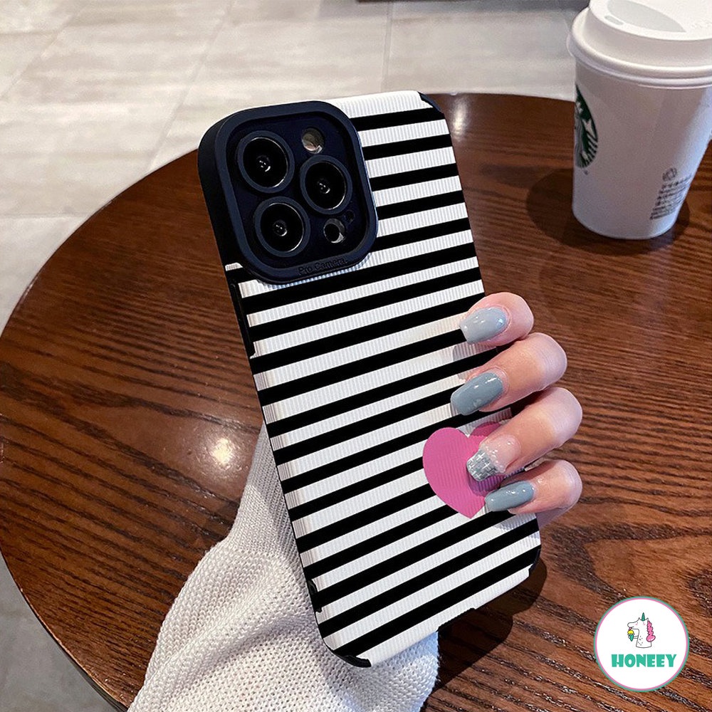 Case Garis Hitam Fashion Untuk iPhone 11 Pro Max7 8 14 Plus 12 13 14 Pro Max X XR XSMAX Cinta Shockproof Lembut Penutup Belakang