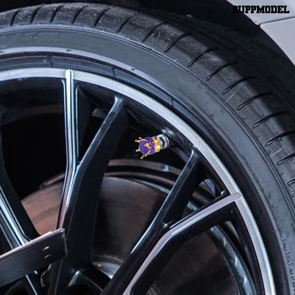 [SM Otomatis] Tutup Katup Bentuk Mahkota Pengerjaan Halus Handmade Rhinestone Tire Stem Cap Untuk Mobil
