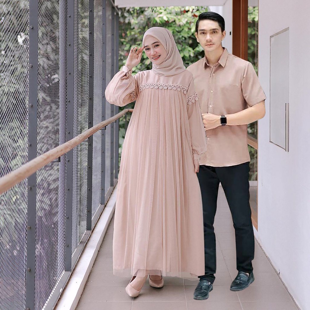 [ COD ] Nuraini Couple Gamis Pasangan Muslim Tile Brukat Pesta Kondangan Murah ZOYYA CP