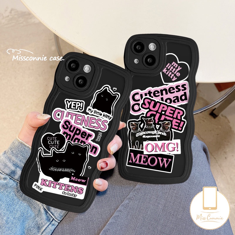 Ins Trendy Stiker Label Case Untuk Redmi 10C 12C 9 10A 9A 9T 9C A1 10 A1+Redmi Note 11 9s 9 11s 10s 8 11 10 Pro Mi 11T Pro POCO M3 X3 NFC Pro Kucing Lucu Anjing Lembut Sarung Tepi Bergelombang Tpu