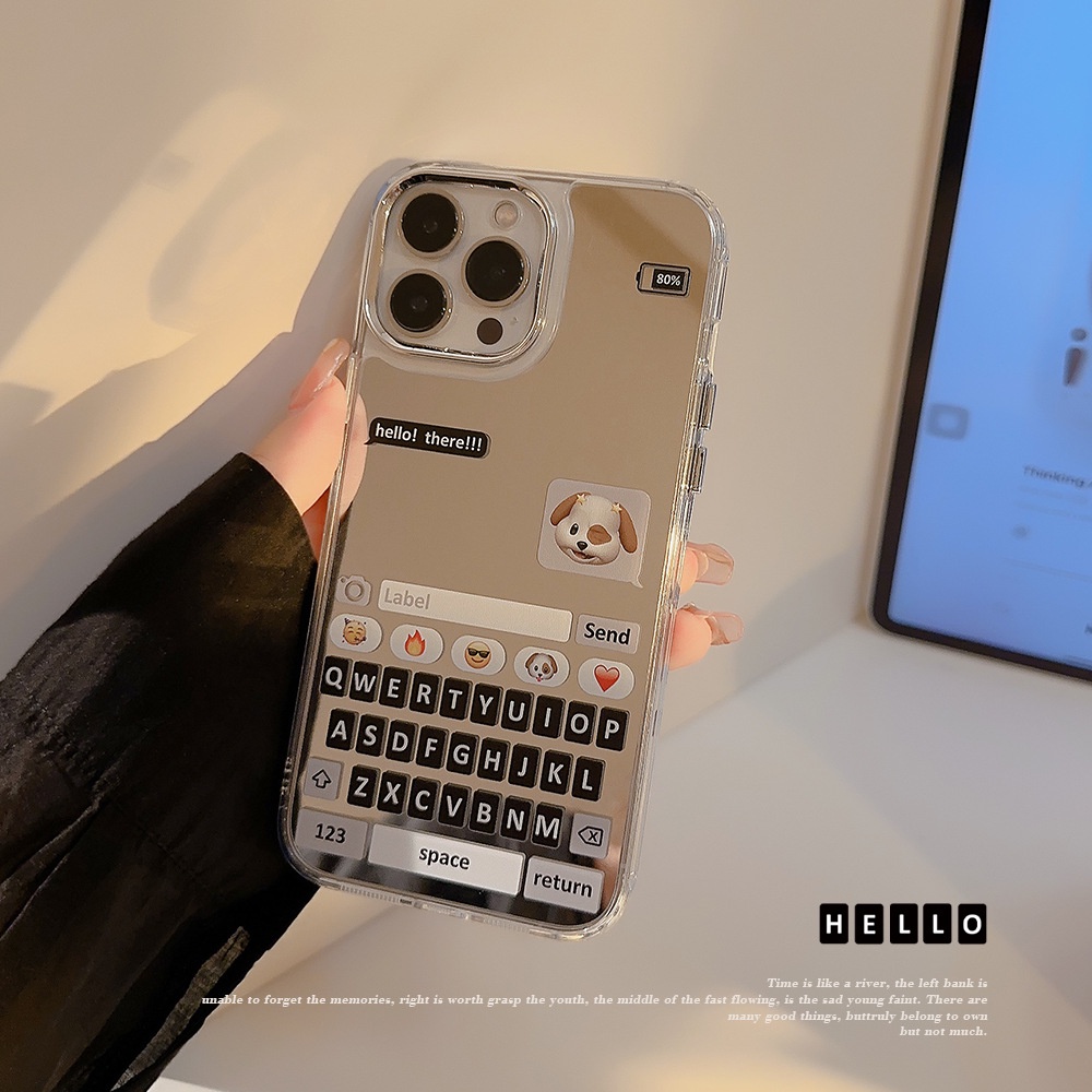 IPHONE Ins Keyboard Chat Anjing Plating Cermin Casing Transparan Untuk Iphone14 11 12 13 PRO MAX Casing Cover Pelindung AT0254