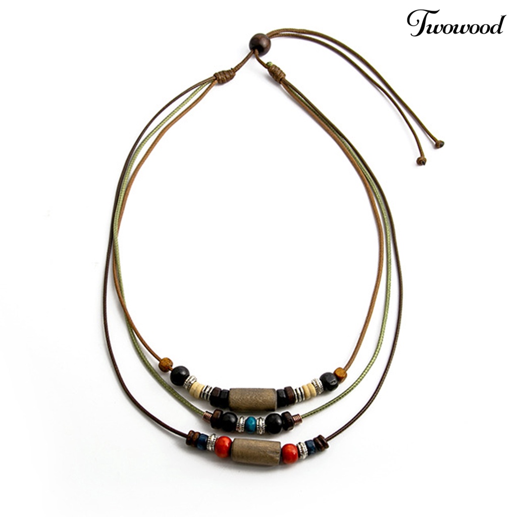 Twowood Kalung Rantai Kepribadian Beberapa Layer Manik-Manik Bohemian Retro Gaya Etnik Sweater Braided Necklace Jewelry Accessory