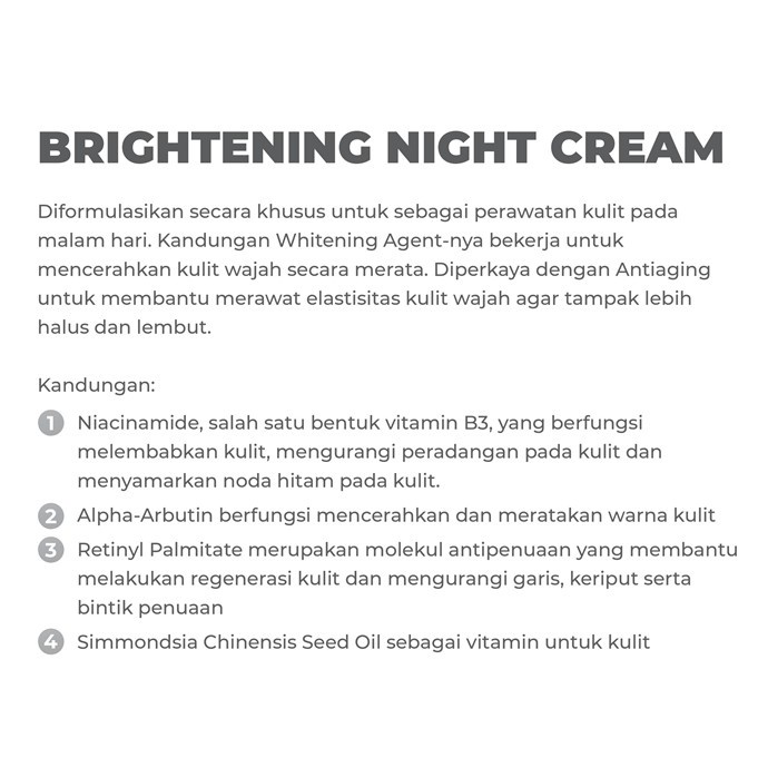 Beauty Loca - Benings Skincare Brightening Night Cream by Dr Oky (Benings Clinic) Niacinamide, Alpha-Arbutin