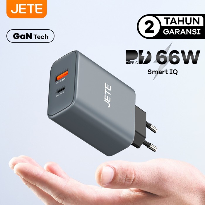 JETE E22 Charger GaN 65Watt Fast Charging 2 Port USB TypeC Garansi 2th