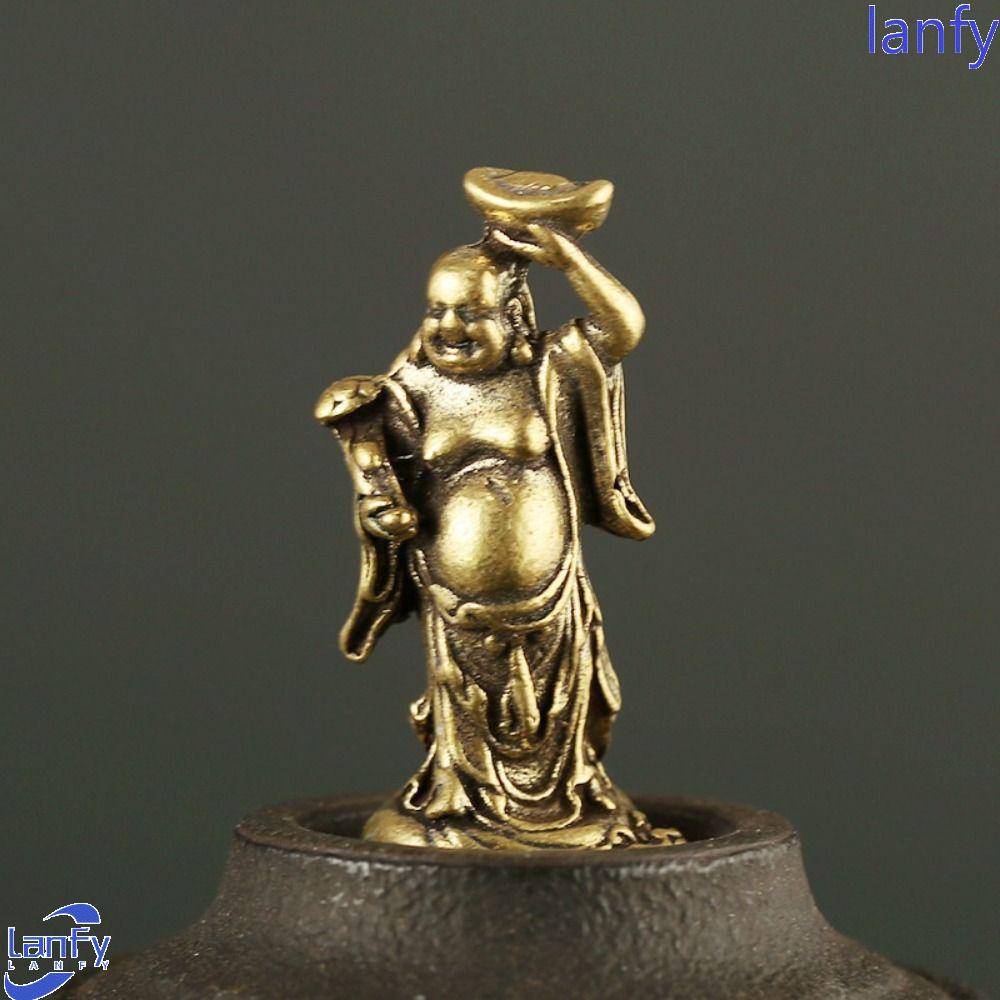 Lanfy Maitreya Buddha Ornamen Kecil Mudah Digunakan Antik Buddha Kuningan Ruyi Yuanbao Patung Saku