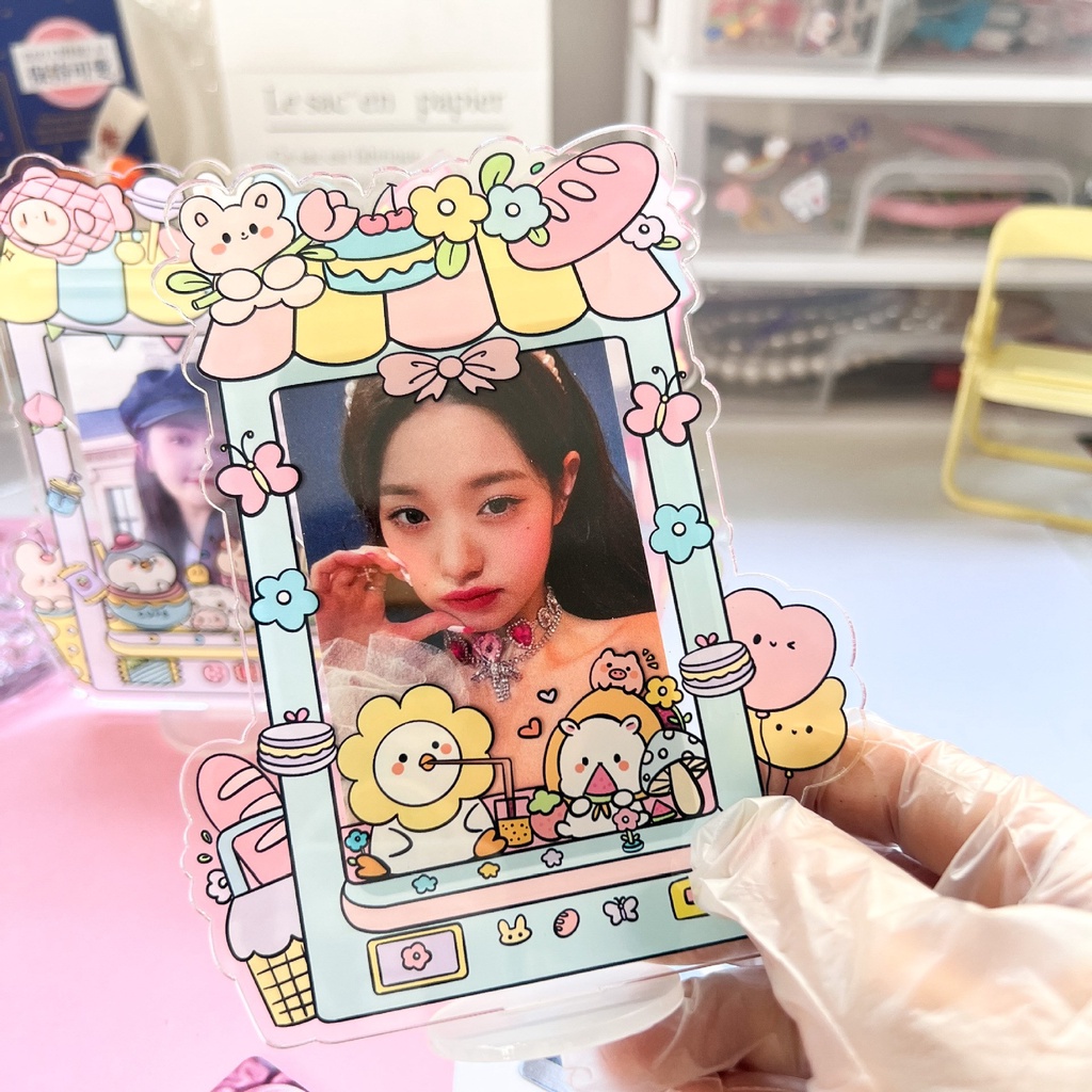 Bingkai Kartu Foto Boneka Kartun 3inch Kpop Idol Photocard Stand Holder Display Pigura Foto Gambar