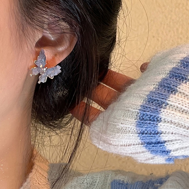 Jepang Korea Temperamen Kristal Kupu-Kupu Gaya Baru Musim Panas Indah Niche Desain Unik Anting