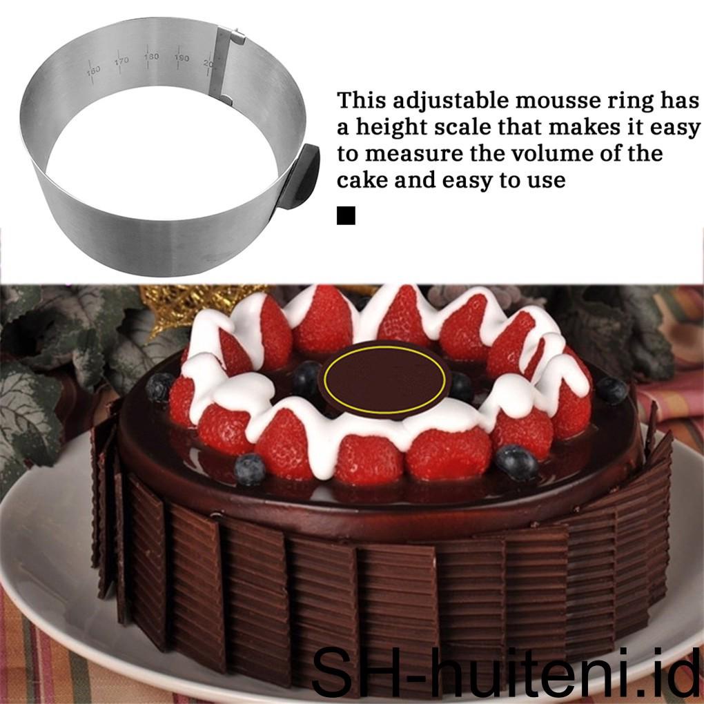 Cetakan Kue Stainless Adjustable Round Non-layered Mousse Mould Dessert Bakeware Dengan Skala 6-8 Inci