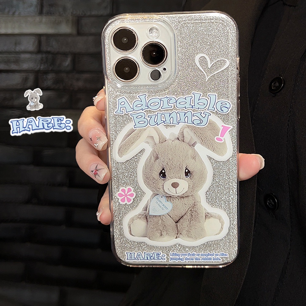 Ins Kelinci Lucu Kartun Silikon Case Dengan Kartu Glitter Untuk Iphone SE 2020 7 /8 Plus 14x XR XM 11 12 MINI 13 PRO MAX Casing Cover Pelindung AT0239