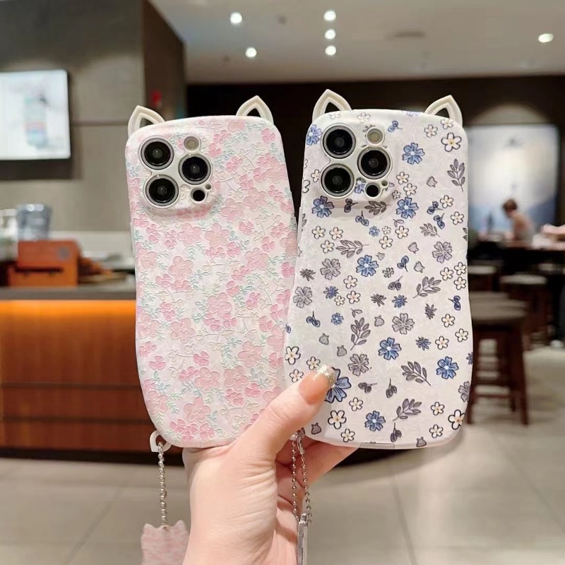 IPHONE Casing Pelindung Telinga Kucing 3D Cocok Untuk Iphone14 13 12 11 Pro X XS Max7 8 14 Plus Casing Ponsel Motif Bunga XR