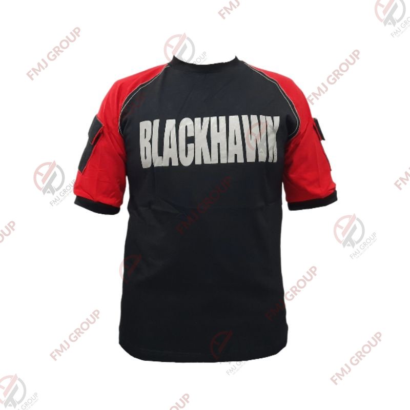 Kaos Tactical Pendek dewasa blackhawk / tactical hitam / merah kombinasi katun combed 20s