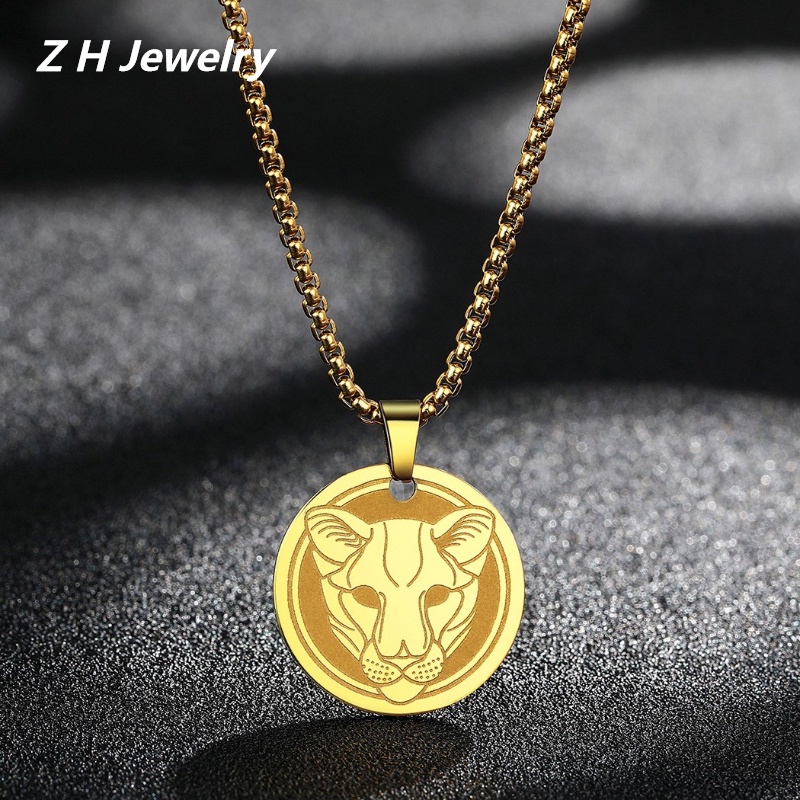 Z H Perhiasan Vintage Pria Fashion Stainless Steel Singa Liontin Kalung Hip Hop Pesta Perhiasan Aksesoris Hadiah