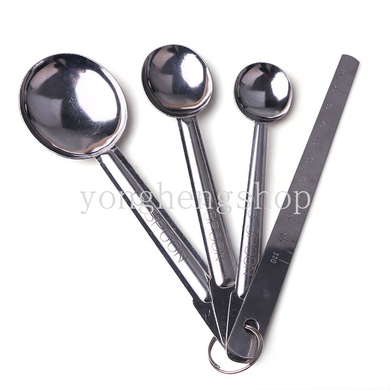 4pcs/set Stainless Steel Sendok Takar Kue Baking Tepung Gelas Ukur Kopi Susu Gula Sendok Sendok Teh Bumbu Timbang Dapur Alat Masak